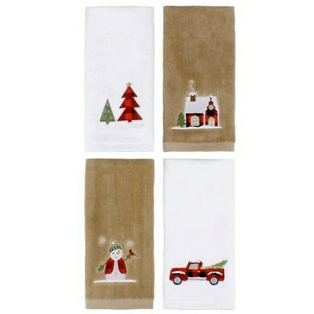 Christmas Fingertip Towels Set of 4 Embroidered Red Truck 11x18